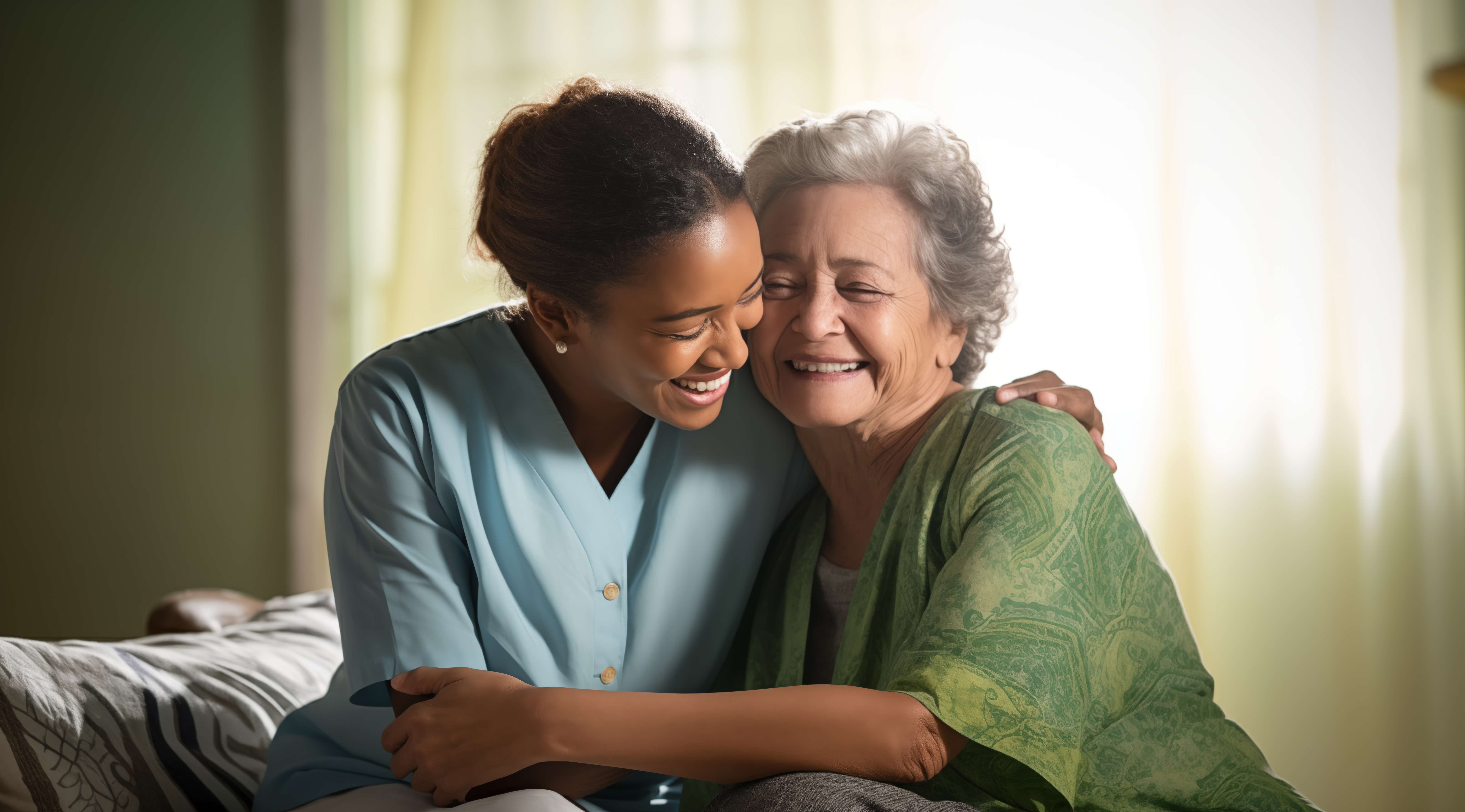Caregiver gently holding the hand of an elderly patient